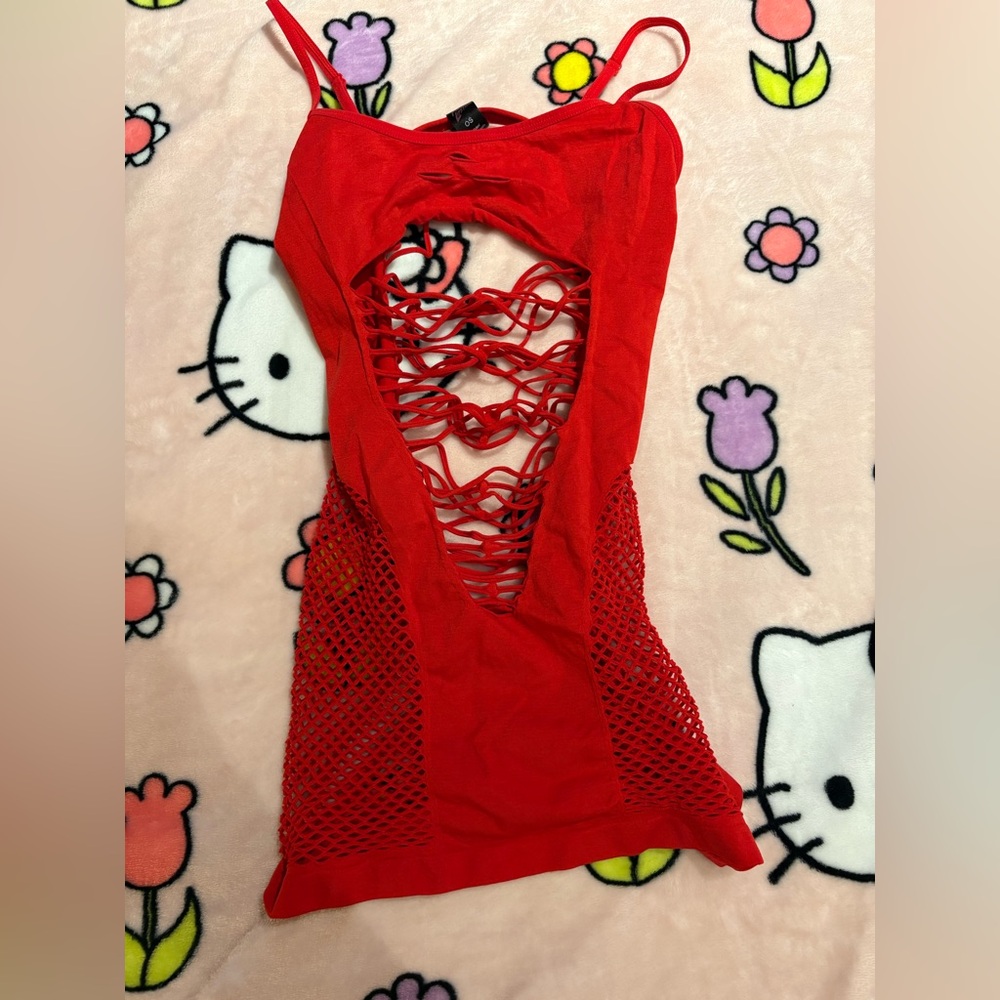 Red Mini Dress with Cutout Design